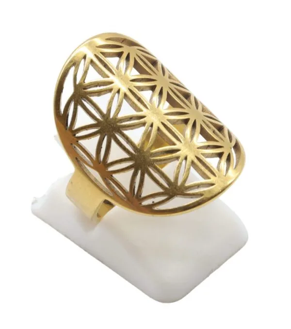 Bague-Inox-plaquée-Or-Fleur-de-Vie Bague Inox plaquée Or Fleur de Vie