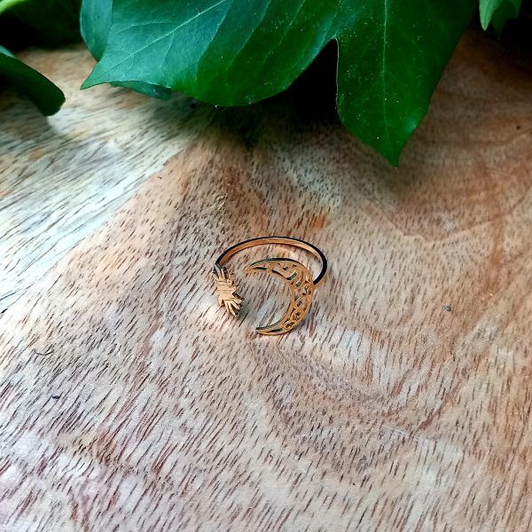 BAGUE EN ACIER INOXYDABLE LUNE ETOILE