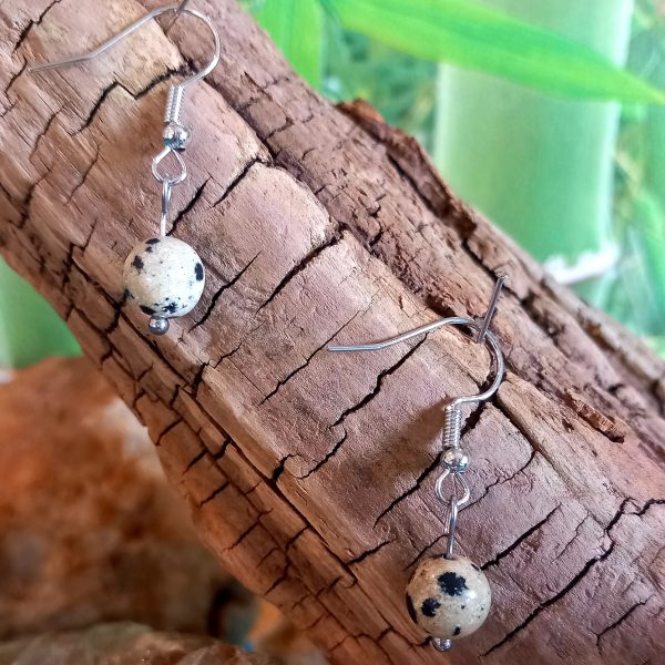 boucle d'oreille en pierre naturelle en jaspe dalmatien