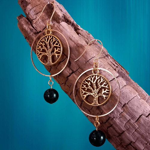 boucle d'oreille en pierre naturelle en obsidienne