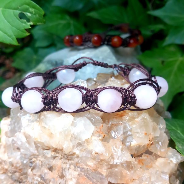 bracelet macramé pierre naturelle en quartz rose