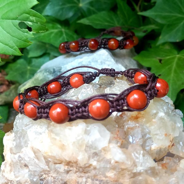 bracelet macramé pierre naturelle en jaspe rouge