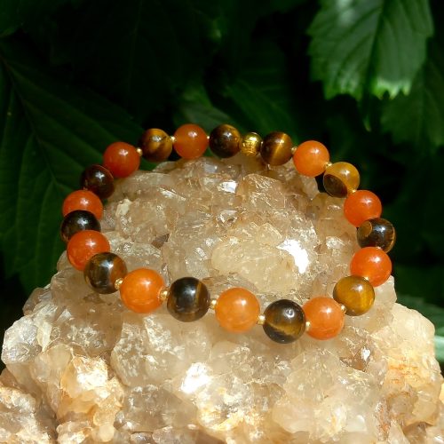 bracelet en pierre-naturelle aventurine orange et oeil de tigre