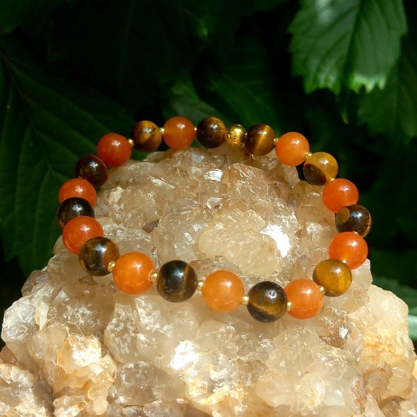 bracelet en pierre-naturelle aventurine orange et oeil de tigre