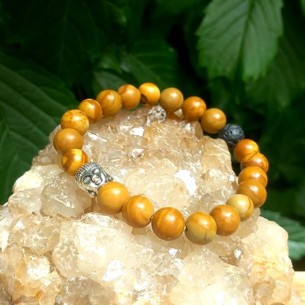bracelet en pierre naturelle de pierre-de-lave et bois fossilise