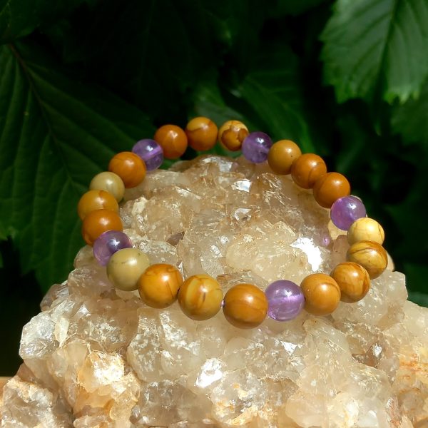 bracelet en pierre-naturelle bois fossilisé et améthyste