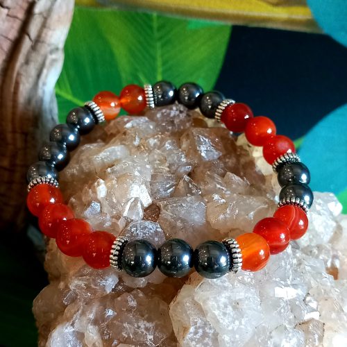 Bracelet en Hématite et cornaline