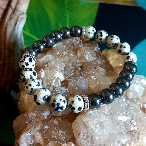 Bracelet en Hématite et jaspe dalmatien