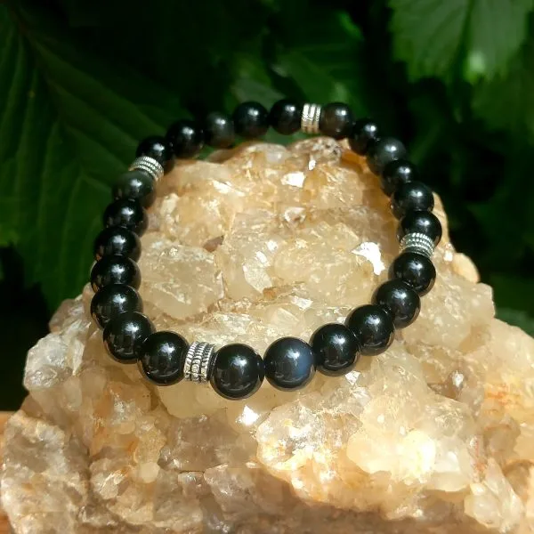 Bracelet en obsidienne, perles de 8 mm, fait main
