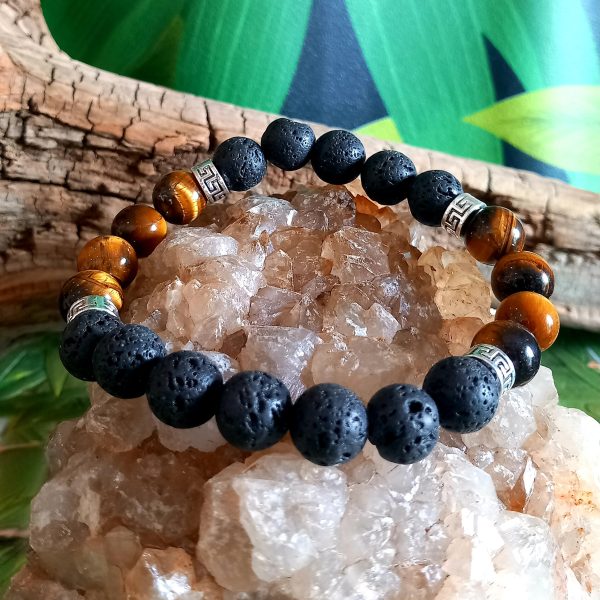 Bracelet en Pierre de lave et oeil de tigre