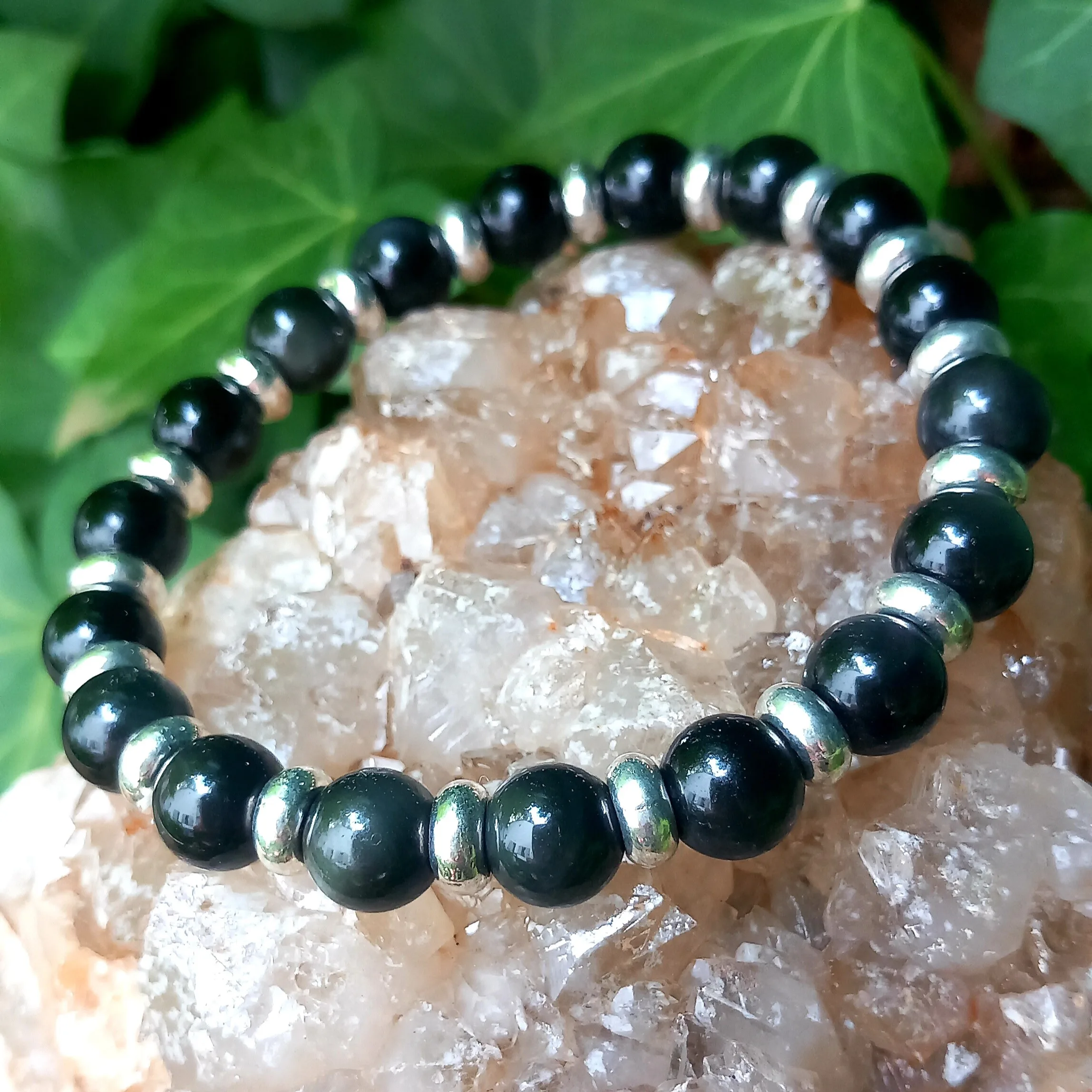 Lame-agit-bracelet-pierres-naturelles-obsidienne Bracelet en obsidienne perles de 8 mm, fait main