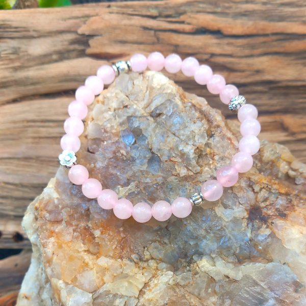 Bracelet en quartz rose, perles de 6 mm, fait main