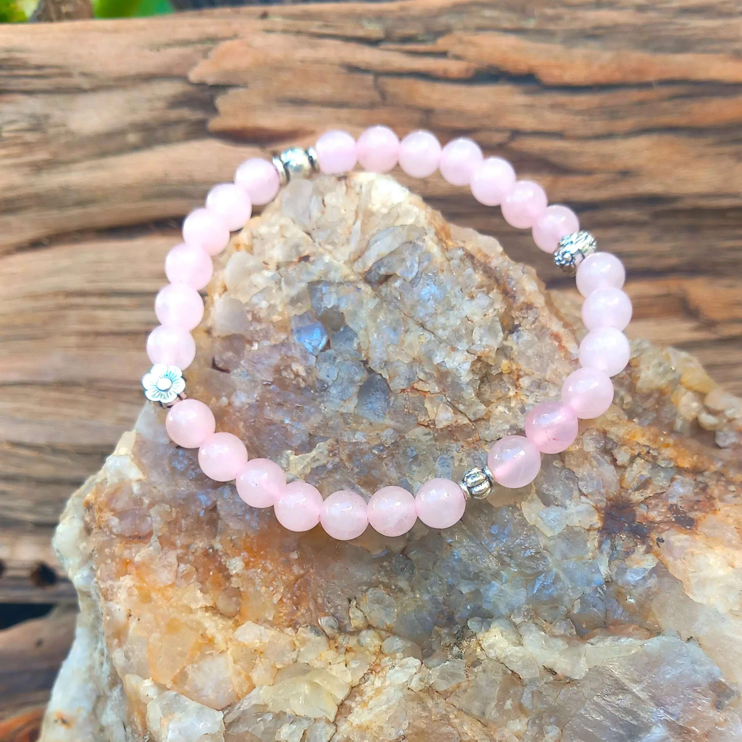 Lame-agit-bracelet-quartz-rose (3) Bracelet en quartz rose, perles de 6 mm, fait main