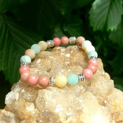 Lameagit-bracelet -pierre-naturelle-amazonite-rhodonite Bracelet en Amazonite et Rhodonite