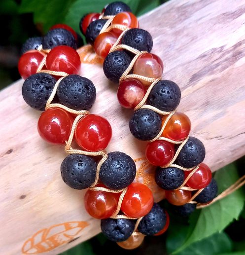 bracelet en pierre naturelle CORNALINE et PIERRE de lave