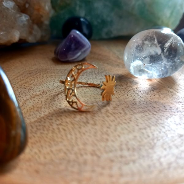bague ajustable en acier inoxydable lune et soleil