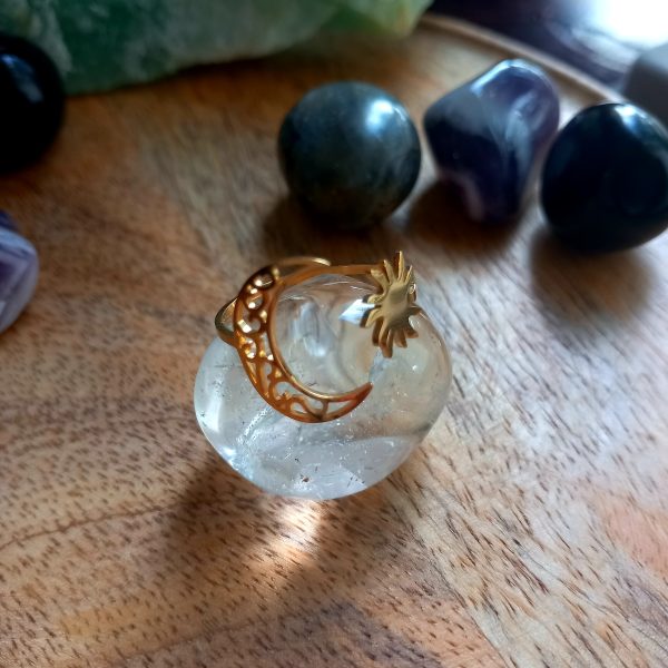bague ajustable en acier inoxydable lune et soleil