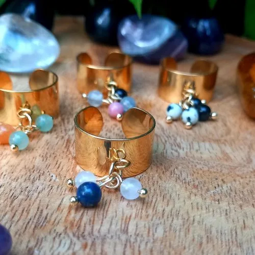 bague en acier inoxydable et pierre naturelle
