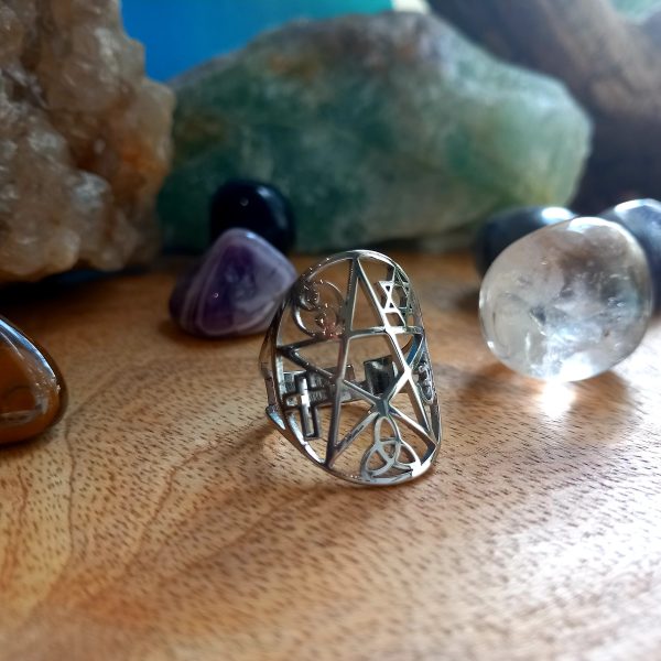 bague ajustable en acier inoxydable pentagramme