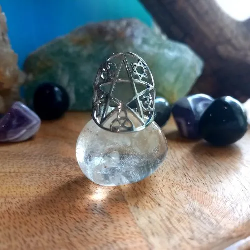 bague ajustable en acier inoxydable pentagramme