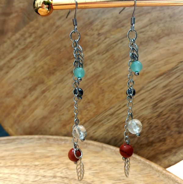 Boucles longues pierres naturelles chaîne argentée
