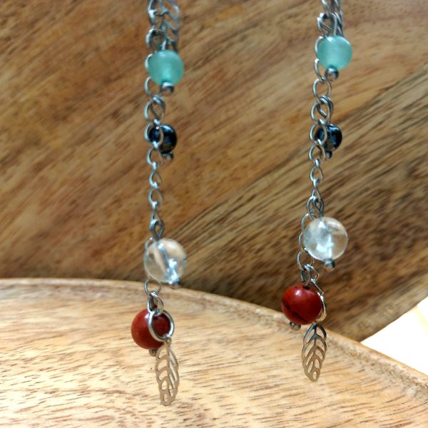 Boucles longues pierres naturelles chaîne argentée
