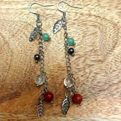 Boucles longues pierres naturelles chaîne argentée
