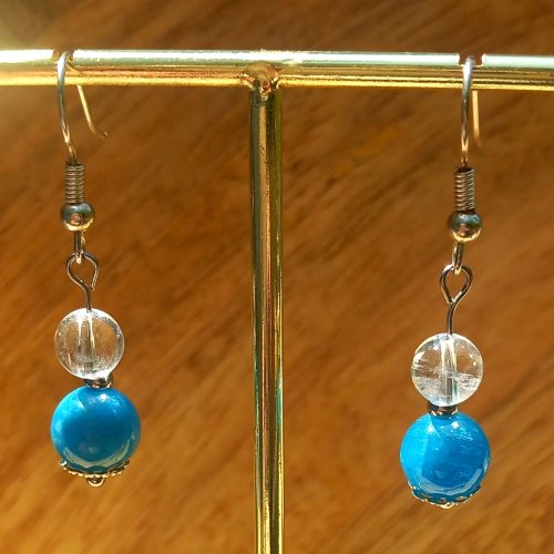 boucles doreille en cristal de roche et apatite