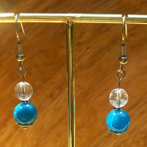 boucles doreille en cristal de roche et apatite