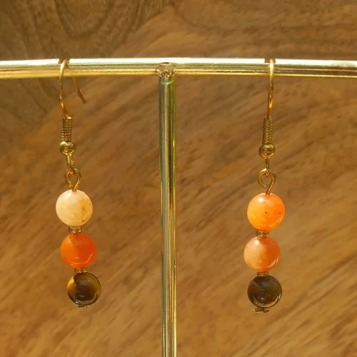 Boucles d'Oreilles en Aventurine Orange et Œil de tigre