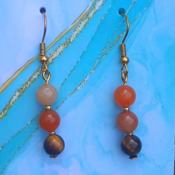 Boucles d'Oreilles en Aventurine Orange et Œil de tigre
