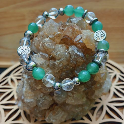 bracelet en pierre naturelle fait main en aventurine verte et cristal de roche