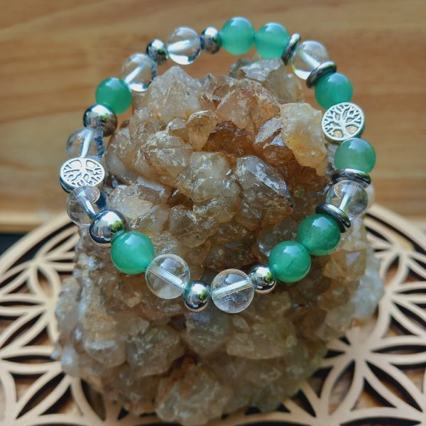 bracelet en pierre naturelle fait main en aventurine verte et cristal de roche
