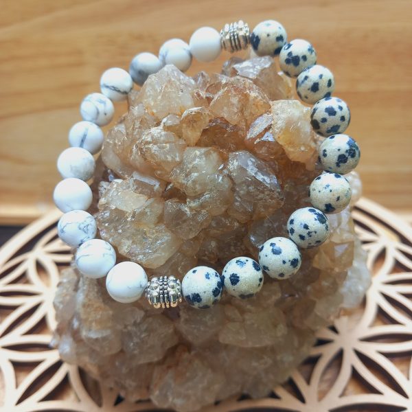 bracelet en pierre naturelle howlite et jaspe dalmatien