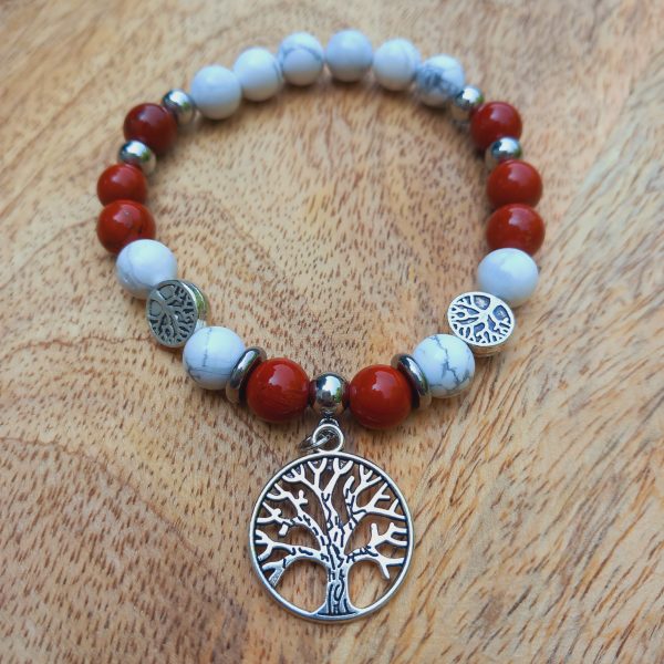 bracelet en pierre naturelle en jaspe rouge et howlite
