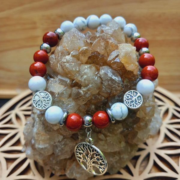 bracelet en pierre naturelle en jaspe rouge et howlite