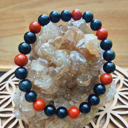 bracelet en pierre naturelle fait main en obsidienne et jaspe rouge