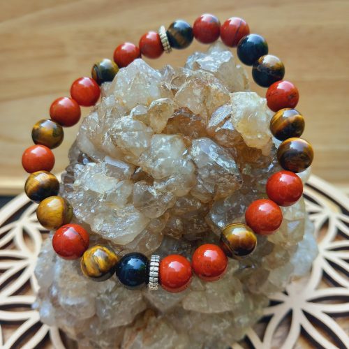 bracelet en pierre naturelle fait main en oeil de tigre et jaspe rouge