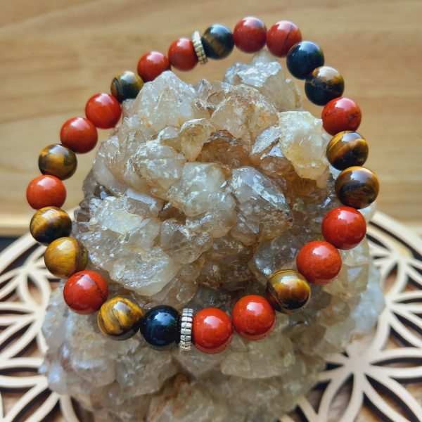 bracelet en pierre naturelle fait main en oeil de tigre et jaspe rouge