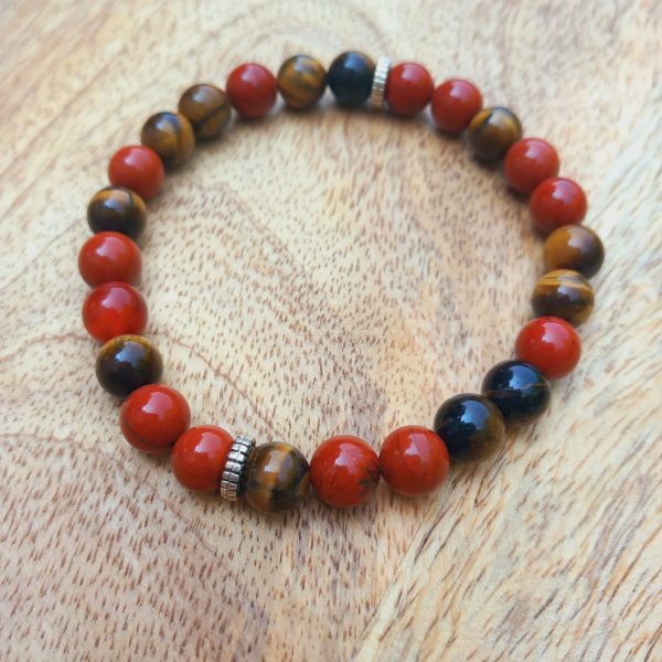 bracelet en pierre naturelle fait main en oeil de tigre et jaspe rouge