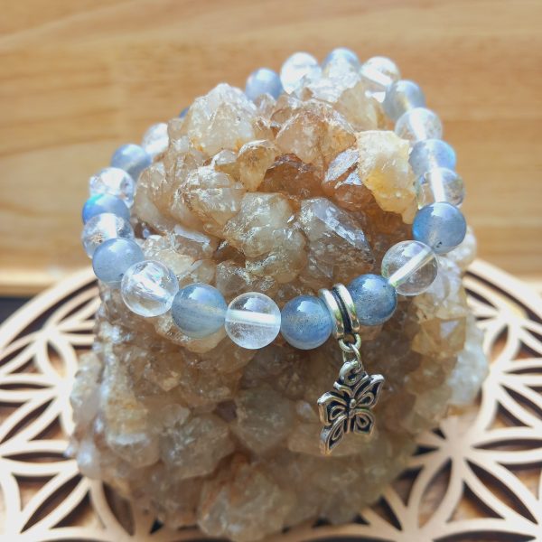 bracelet en pierre naturelle fait main en labradorite et cristal de roche