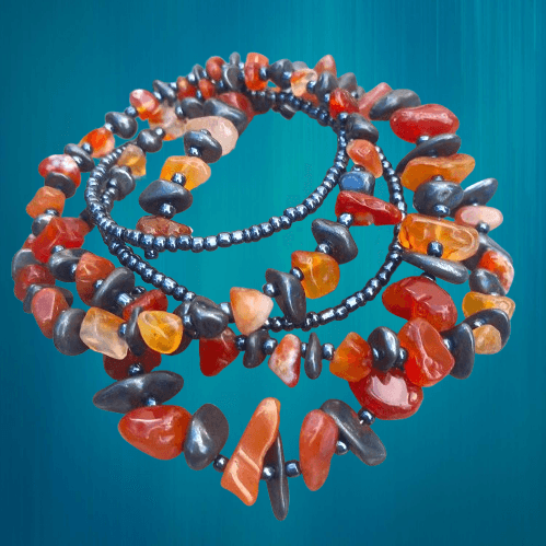 collier pierre naturelle en hématite et cornaline