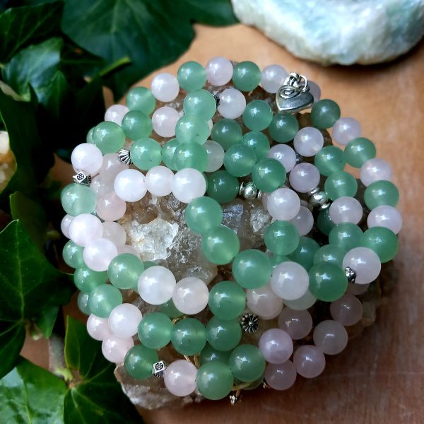 collier mala en pierre naturelle aventurine verte et quartz rose