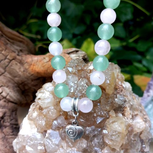collier mala en pierre naturelle aventurine verte et quartz rose