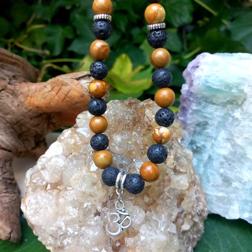 collier mala en pierre naturelle pierre de lave et bois fossilisé