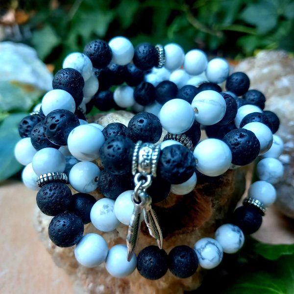 collier mala en pierre naturelle pierre de lave et howlite