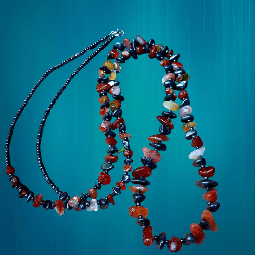 collier pierre naturelle en hématite et cornaline