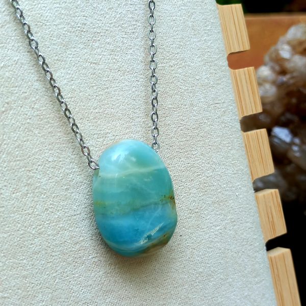 pendentif amazonite multicolore sur chaîne argenté